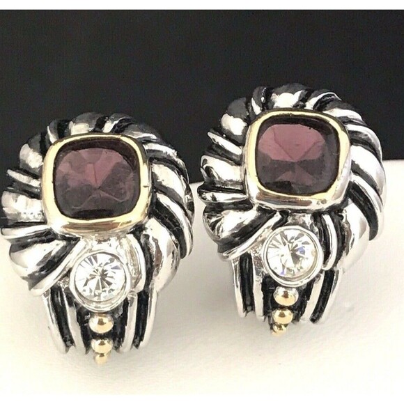 New Designer Earrings Antiqued Silver Tone Purple Stones Gold Tone Accent HSN 4C - Picture 4 of 4